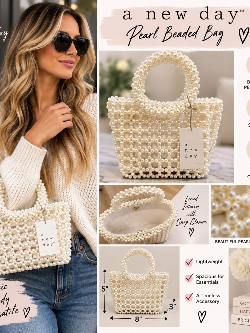 a new day Pearl Beaded Mini Bag – Cream Pearlescent